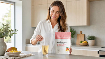 Woman preparing Elexir Collagen Beauty powder in water